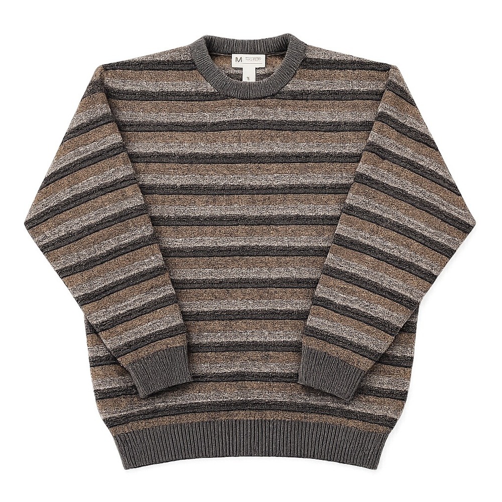 VTG 90s Munsingwear Striped Knit Sweater Men Large Gray Brown Grandpa Cozy Retro